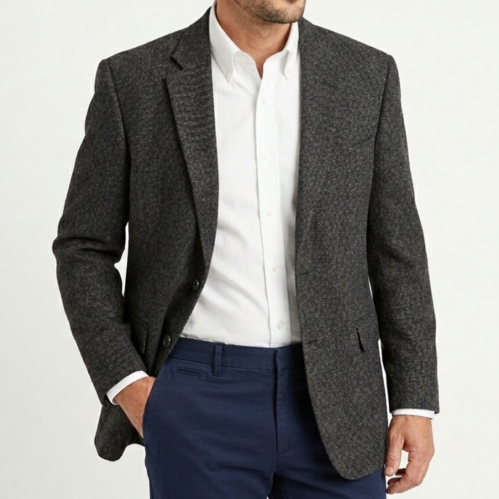 Vintage 90s Wool JONES NY 46R Charcoal Grey Suit Blazer Jacket Sport Coat Y2K